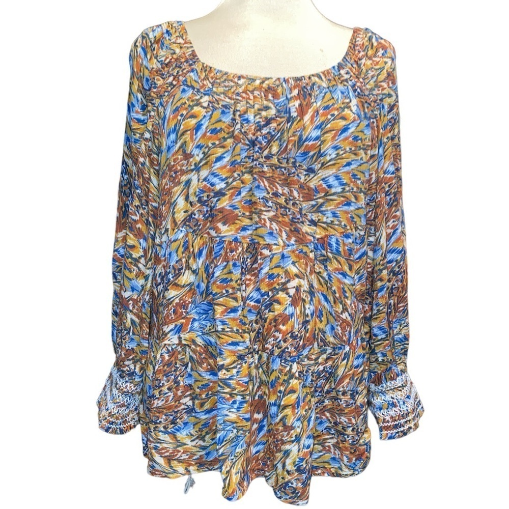 Cupio blouse square neck elbow length sleeves skirted leaves pattern size XL NWT